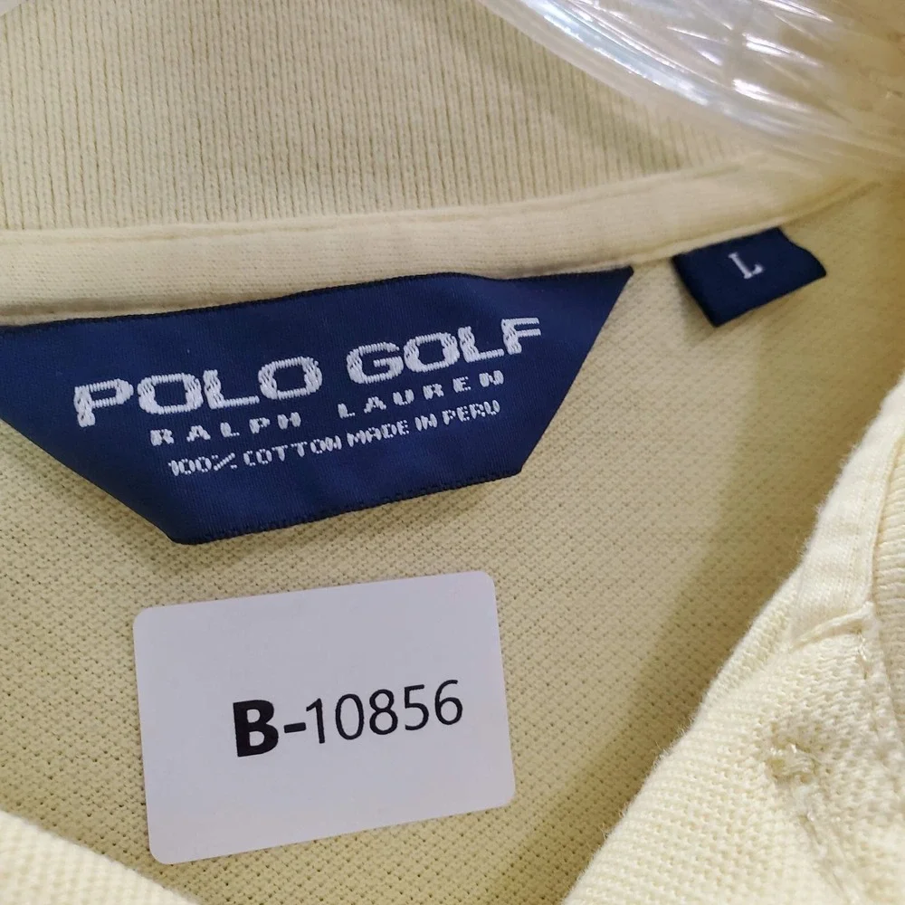 VINTAGE Polo Golf Ralph Lauren Men Polo Shirt Large Yellow Logo Embroidered Peru